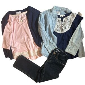 NWOT girls 5 pc bundle 3 tops, cardigan and jeans size 4t Pajama short